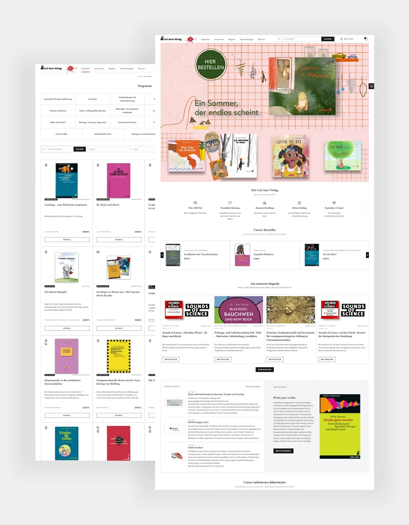 Screenshot von Startseite und Produktslider von Carl Auer
