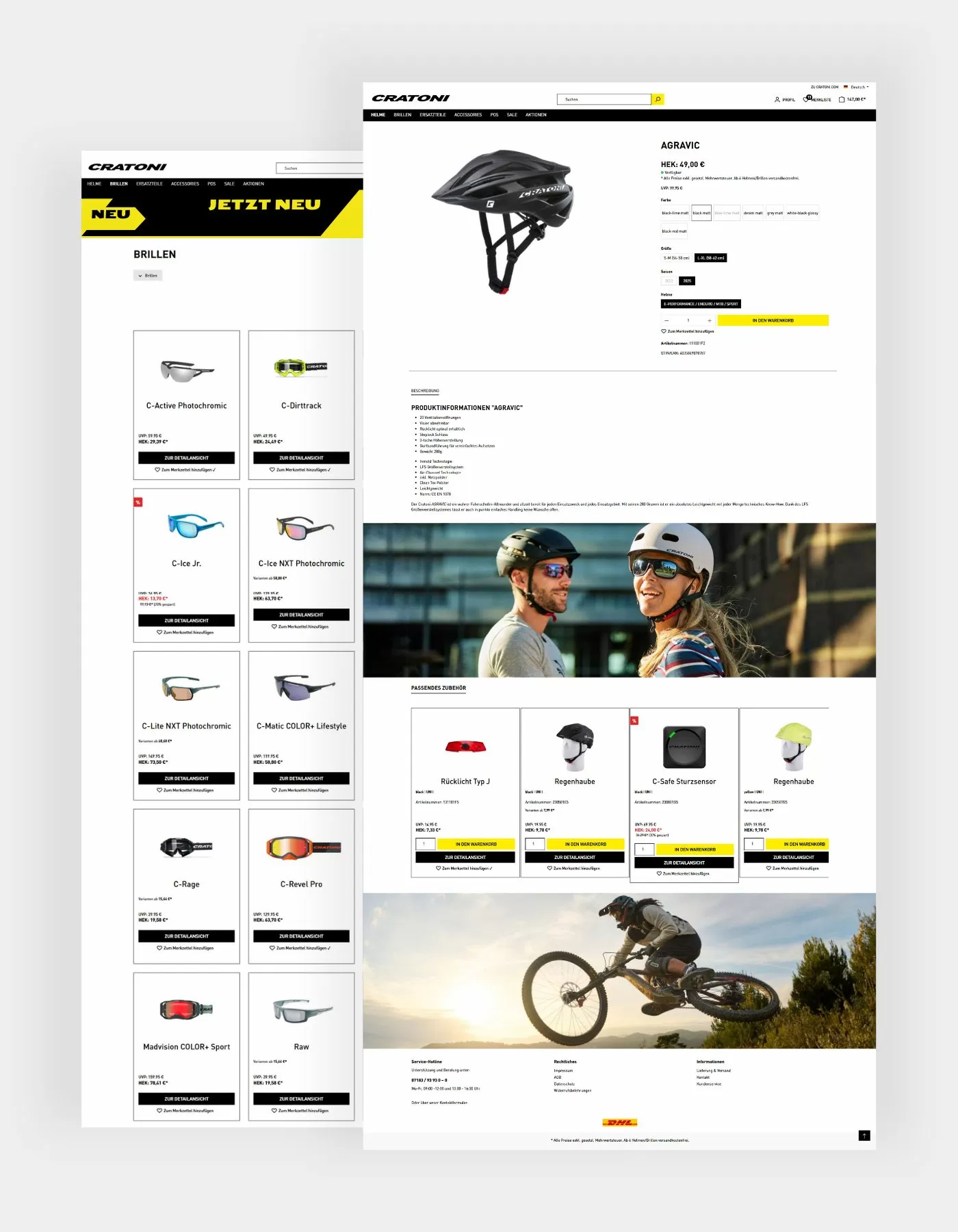 Große Abbildung der Produktdetailsseite mit Cross Selling Slidern und ein großes Listing im Hintergrund