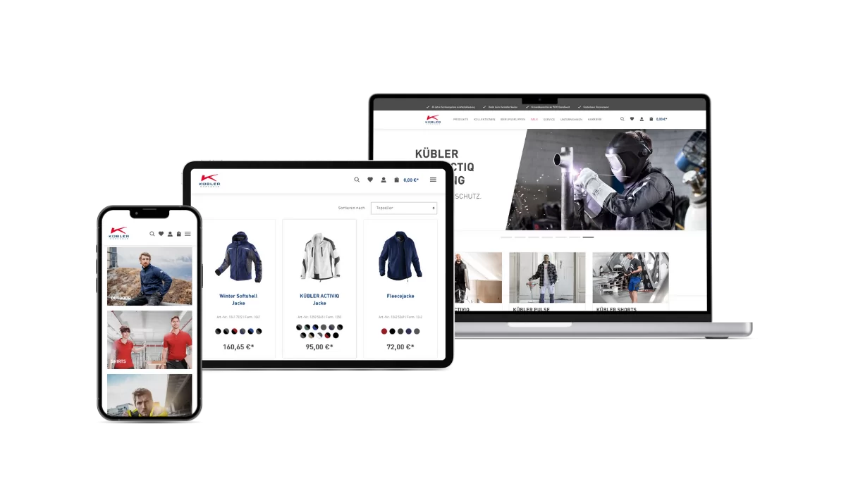 Darstellung des Online-Shops von Kübler Workwear