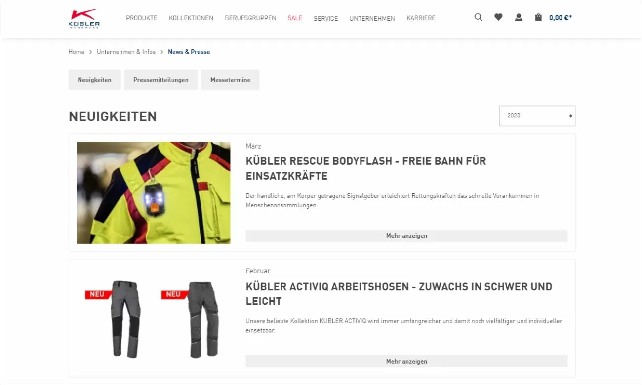 Die Neuigkeiten und Presse-Seite von Kübler Workwear
