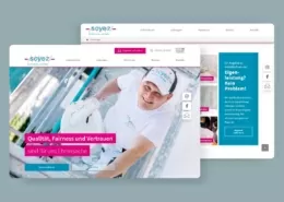 Teaser-Referenz der Webseite Soyez mit der Startseite und einer übersicht der unterschiedlichen Leistungen, die das Unternehmen bei sich anbietet.
