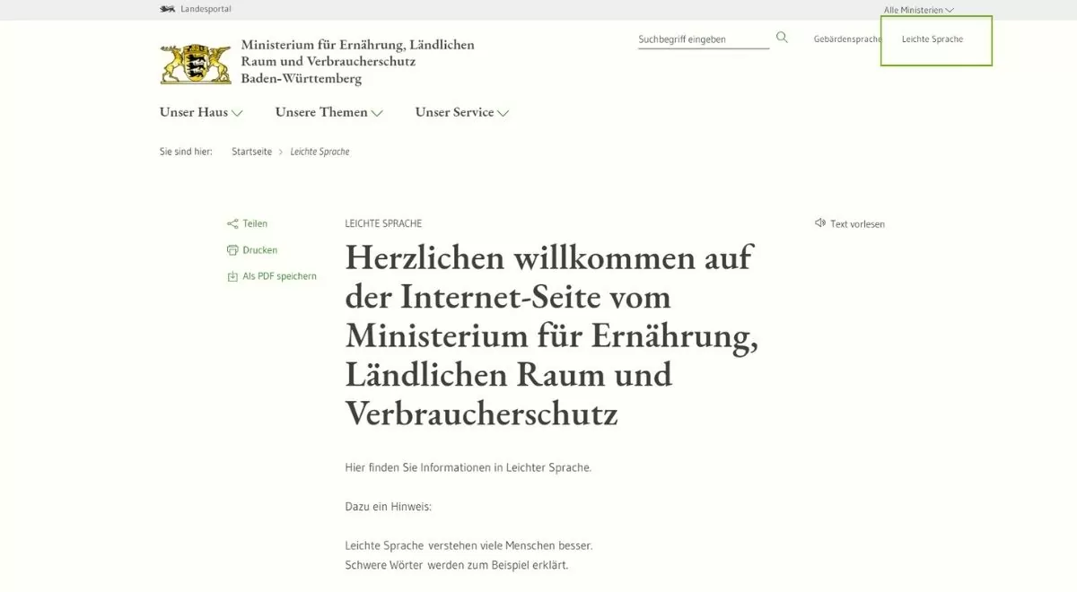 Barrierefreiheit Ministerium für Ernährung, Ländlichen Raum und Verbraucherschutz