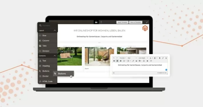 Mockup mit Magento Page Builder im Backend eines Kunden von ECONSOR