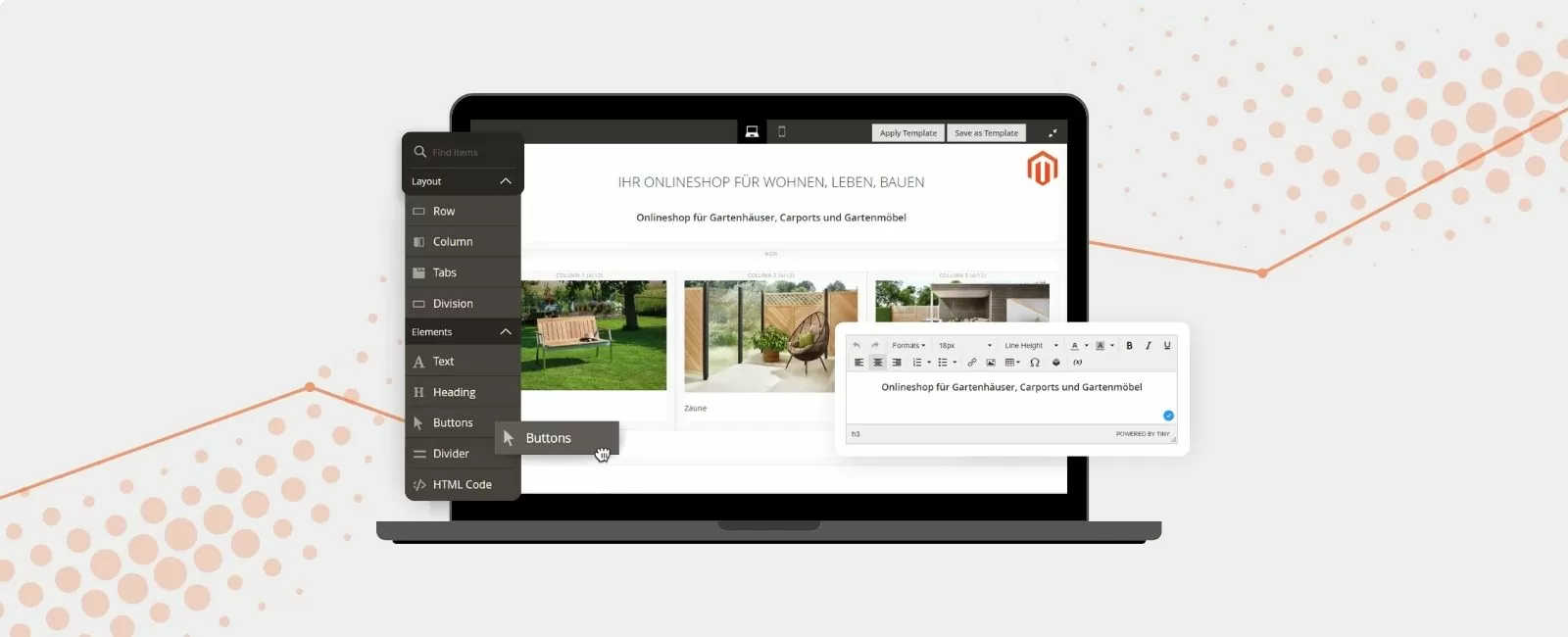 Mockup mit Magento Page Builder im Backend eines Kunden von ECONSOR