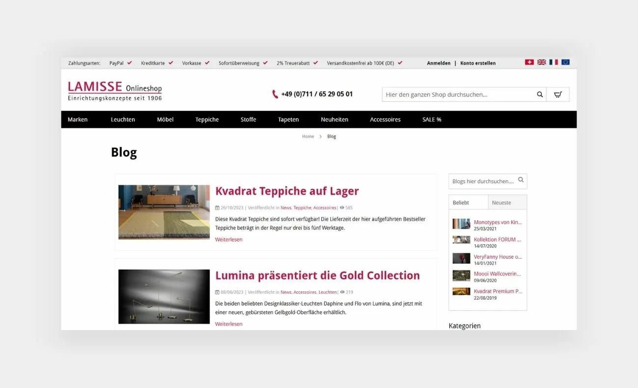 Referenz von der Blogseite aus dem Lamisse Onlineshop