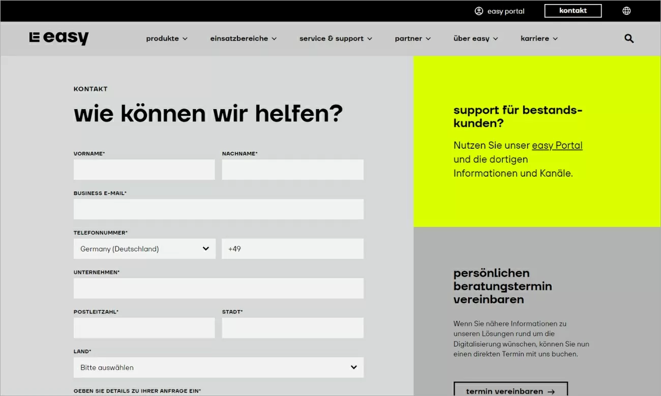 Wordpress-Plugin für das Kontaktformular der Webseite Easy-Software