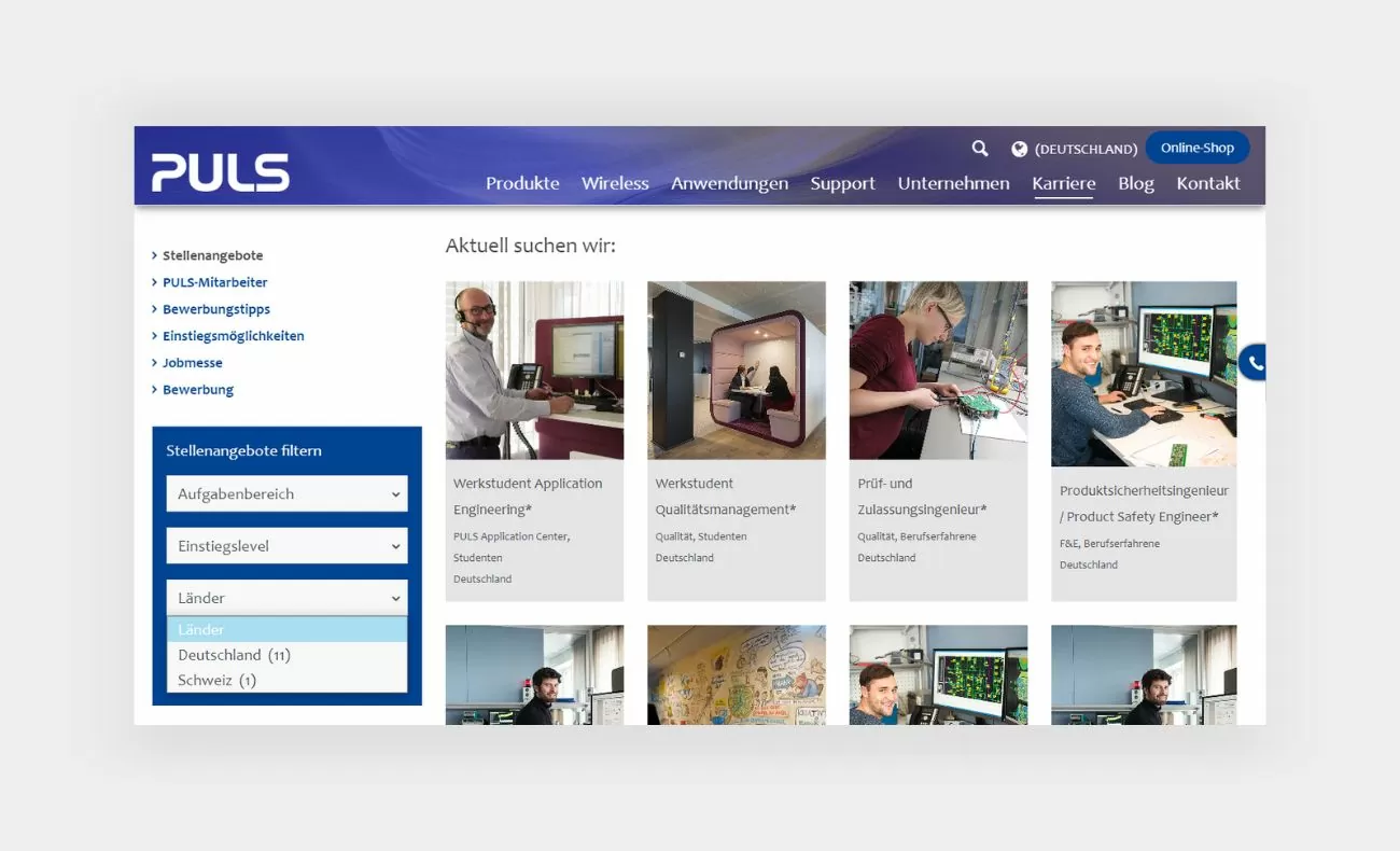 Eine Darstellung des Karriereportals von Puls Power