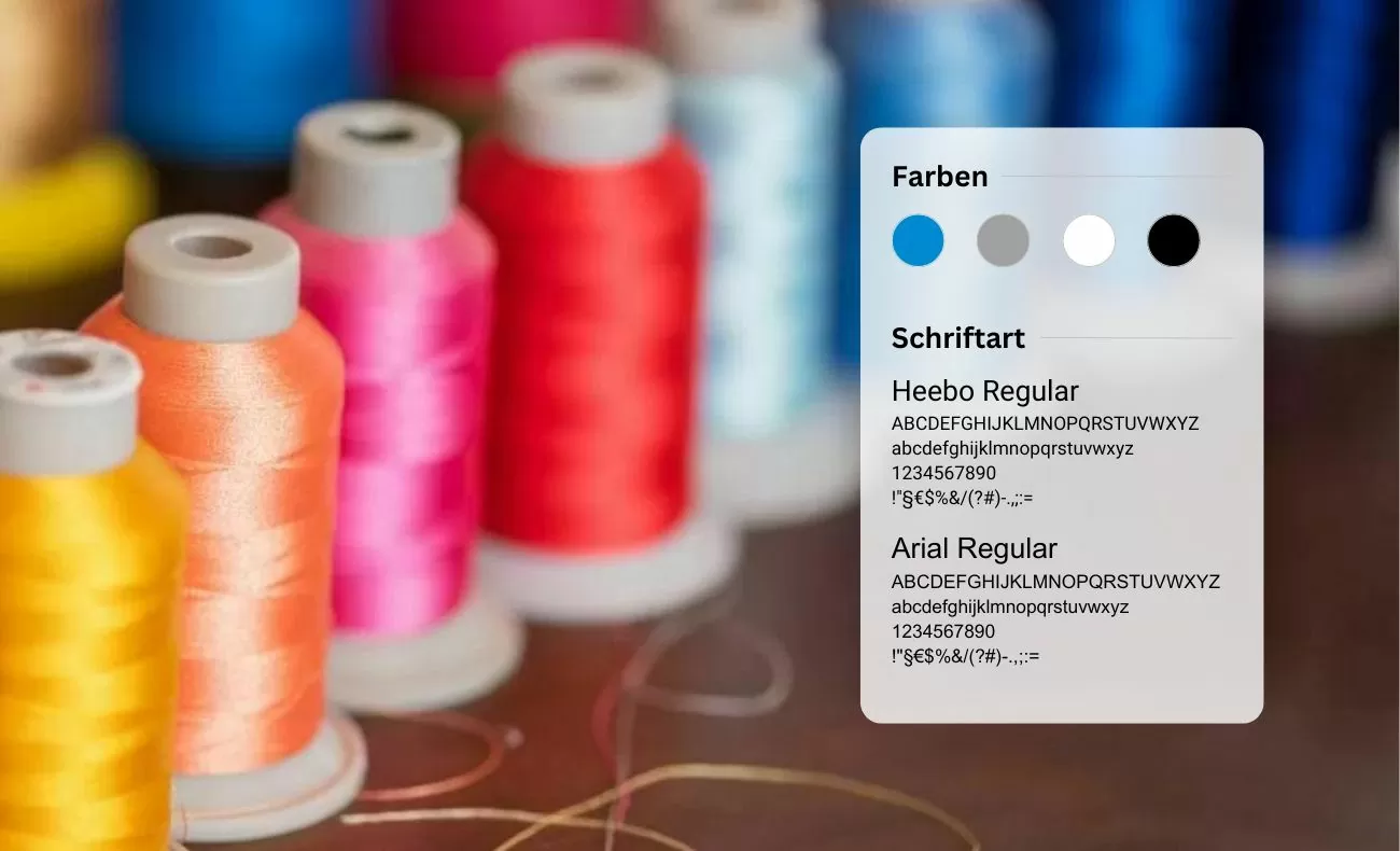 Amann Styleguide. Farben: Blau, grau, weiß und schwarz. Schriftart Heebo Regular und Arial Regular.